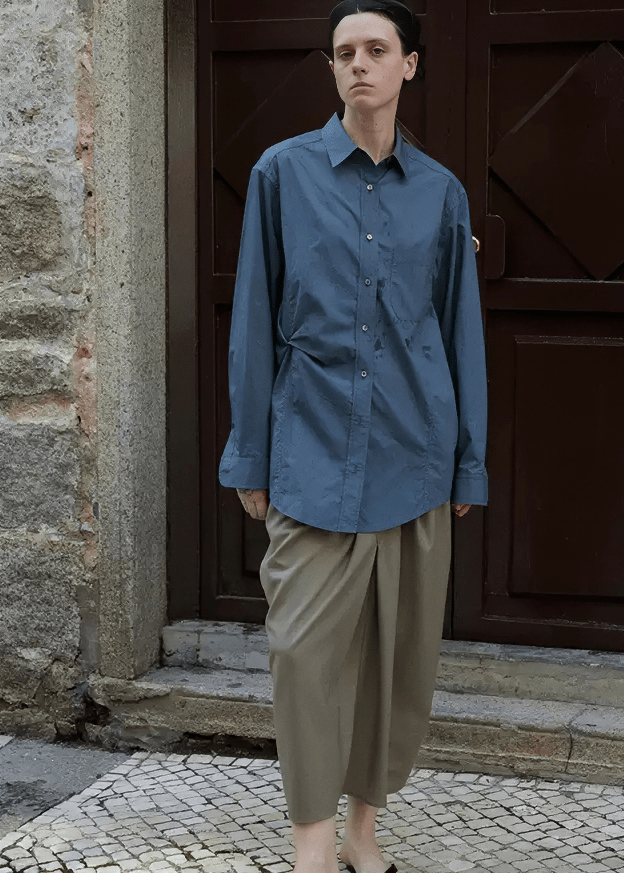 ASYMMETRIC FOLD DETAIL OVERSIZED SHIRT - Vera Lumina
