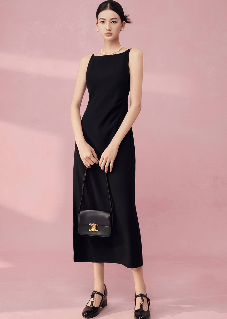 ASYMMETRIC NECKLINE COLUMN DRESS - Vera Lumina
