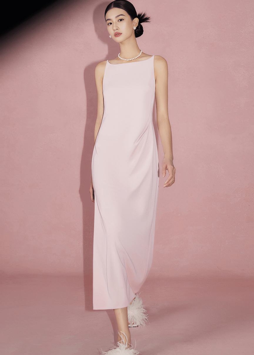 ASYMMETRIC NECKLINE COLUMN DRESS - Vera Lumina