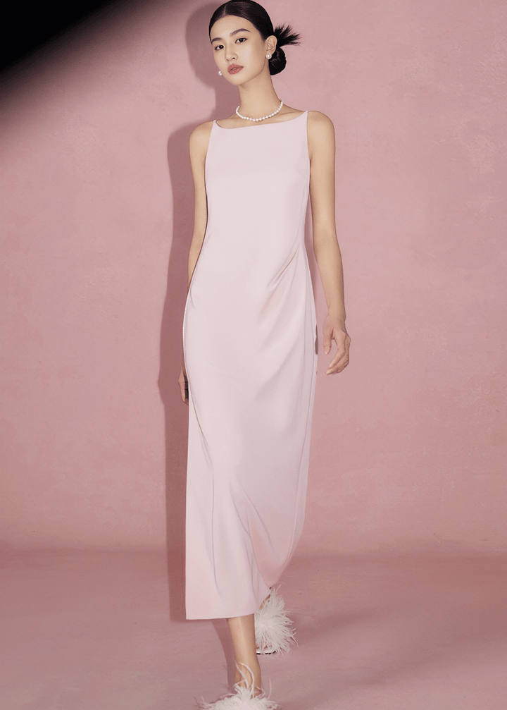 ASYMMETRIC NECKLINE COLUMN DRESS - Vera Lumina