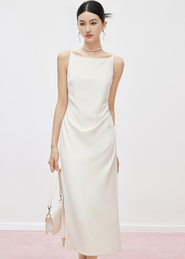 ASYMMETRIC NECKLINE COLUMN DRESS - Vera Lumina