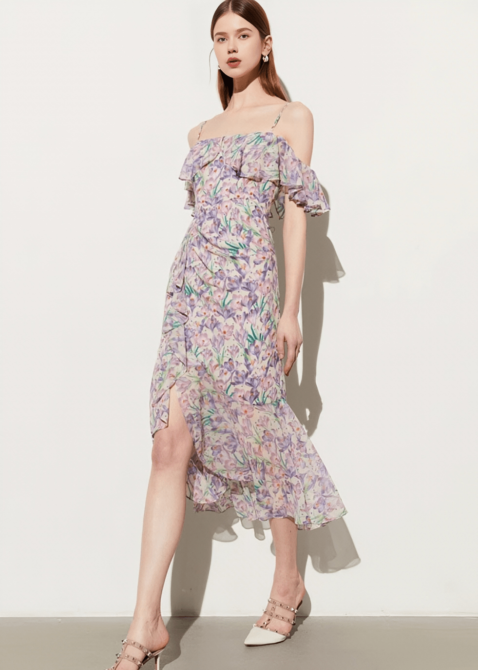 ASYMMETRIC RUFFLE BOTANICAL DRESS - Vera Lumina