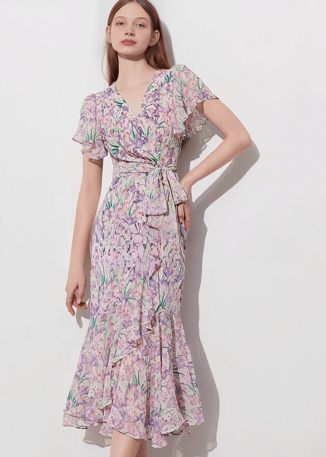 ASYMMETRIC RUFFLE BOTANICAL DRESS - Vera Lumina