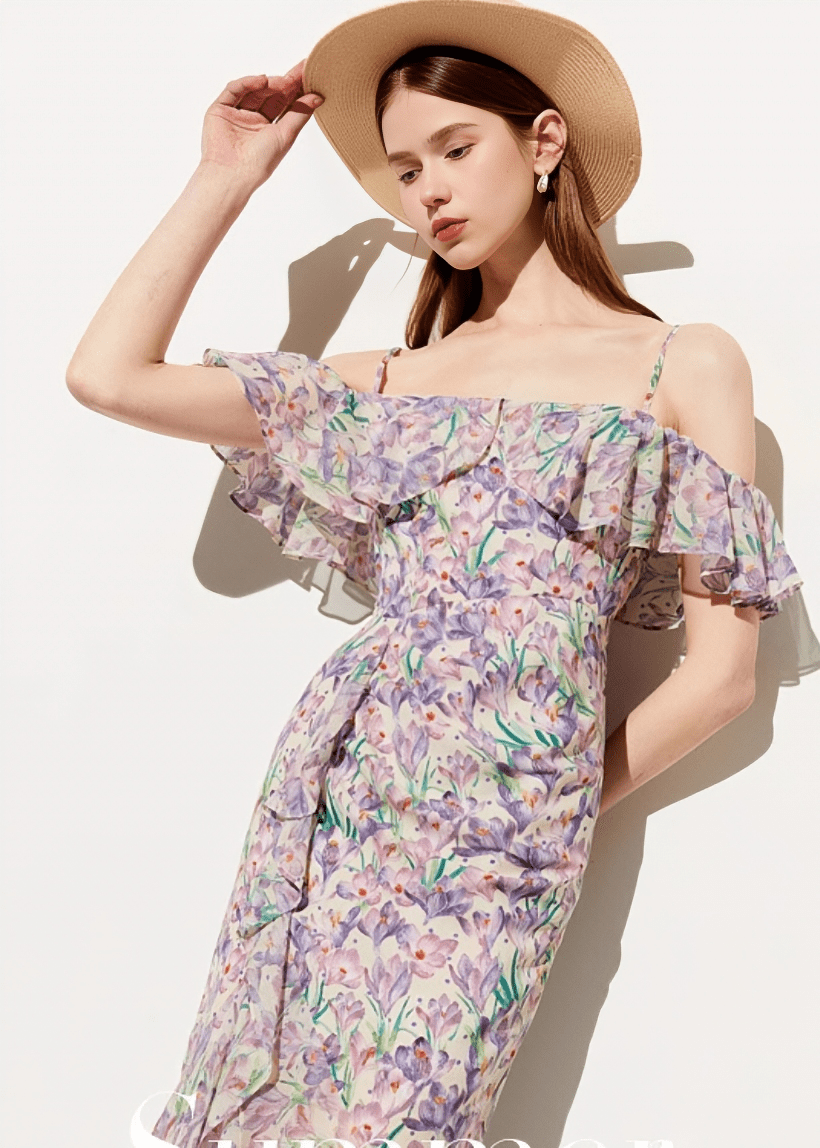 ASYMMETRIC RUFFLE BOTANICAL DRESS - Vera Lumina