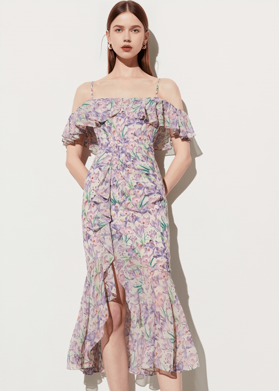 ASYMMETRIC RUFFLE BOTANICAL DRESS - Vera Lumina