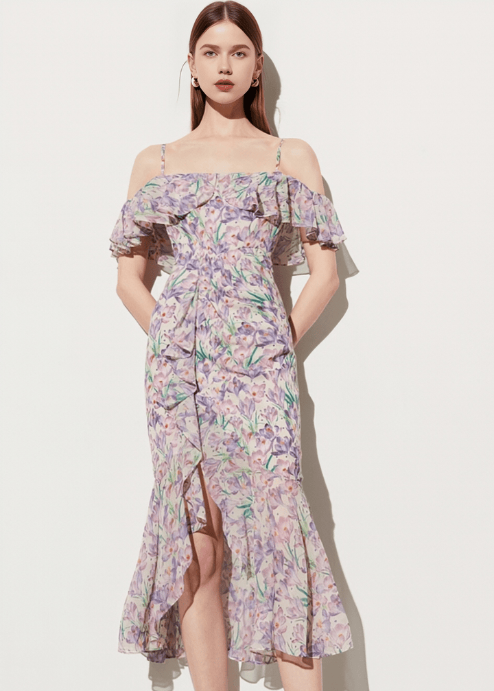 ASYMMETRIC RUFFLE BOTANICAL DRESS - Vera Lumina