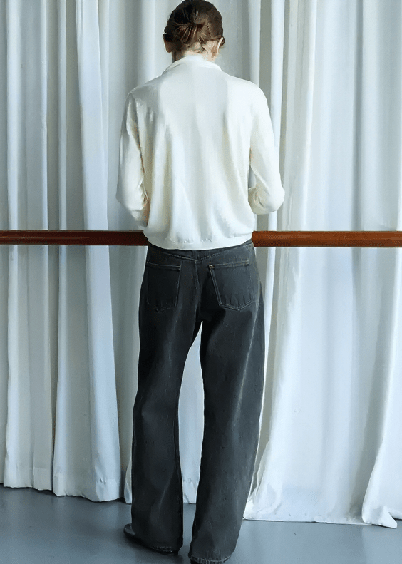 ASYMMETRIC WASHED DENIM WIDE LEG JEANS - Vera Lumina