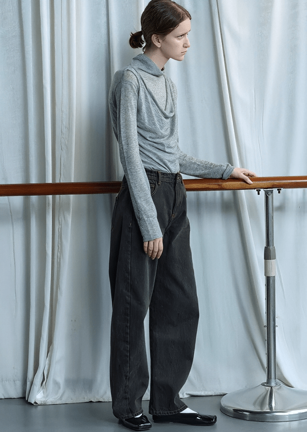 ASYMMETRIC WASHED DENIM WIDE LEG JEANS - Vera Lumina