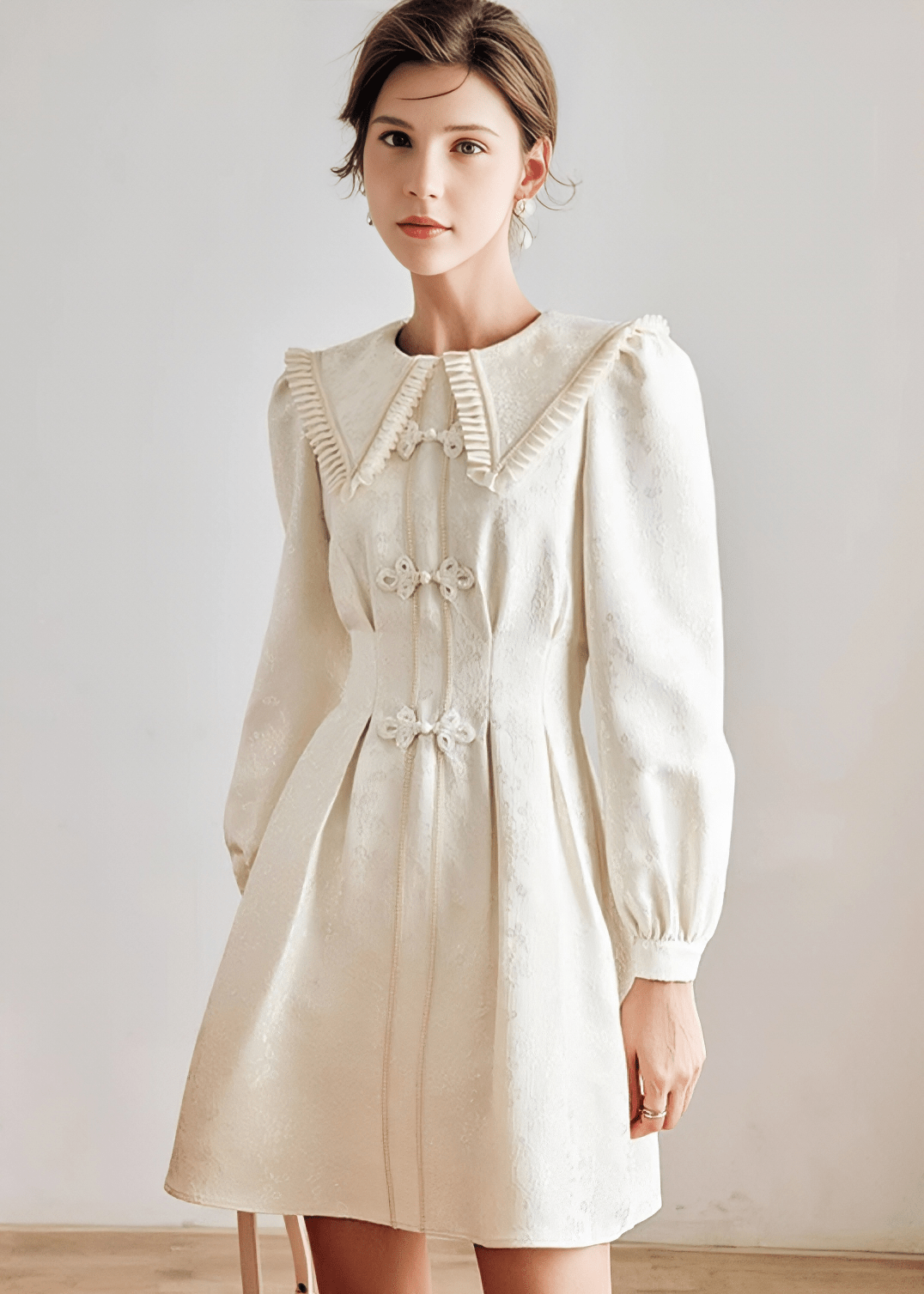BALLOON SLEEVE EYELET GATHERED DRESS - Vera Lumina