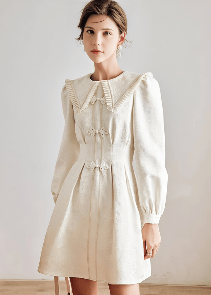 BALLOON SLEEVE EYELET GATHERED DRESS - Vera Lumina
