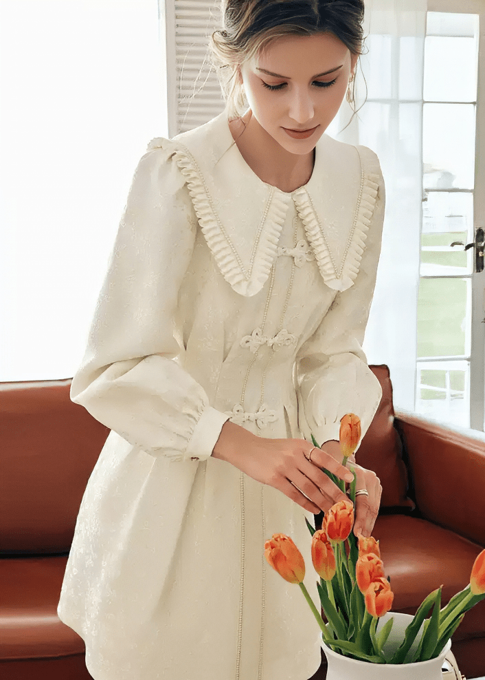 BALLOON SLEEVE EYELET GATHERED DRESS - Vera Lumina