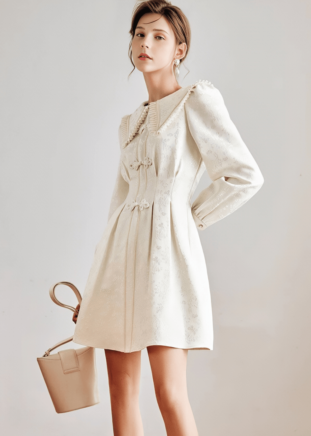 BALLOON SLEEVE EYELET GATHERED DRESS - Vera Lumina
