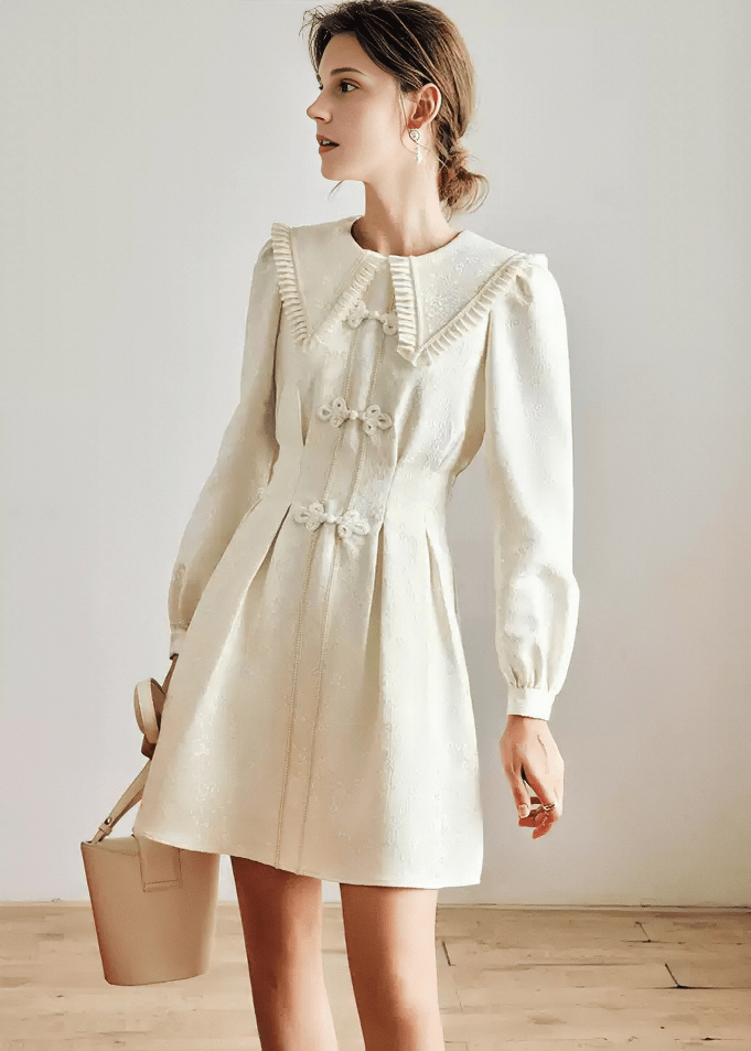 BALLOON SLEEVE EYELET GATHERED DRESS - Vera Lumina