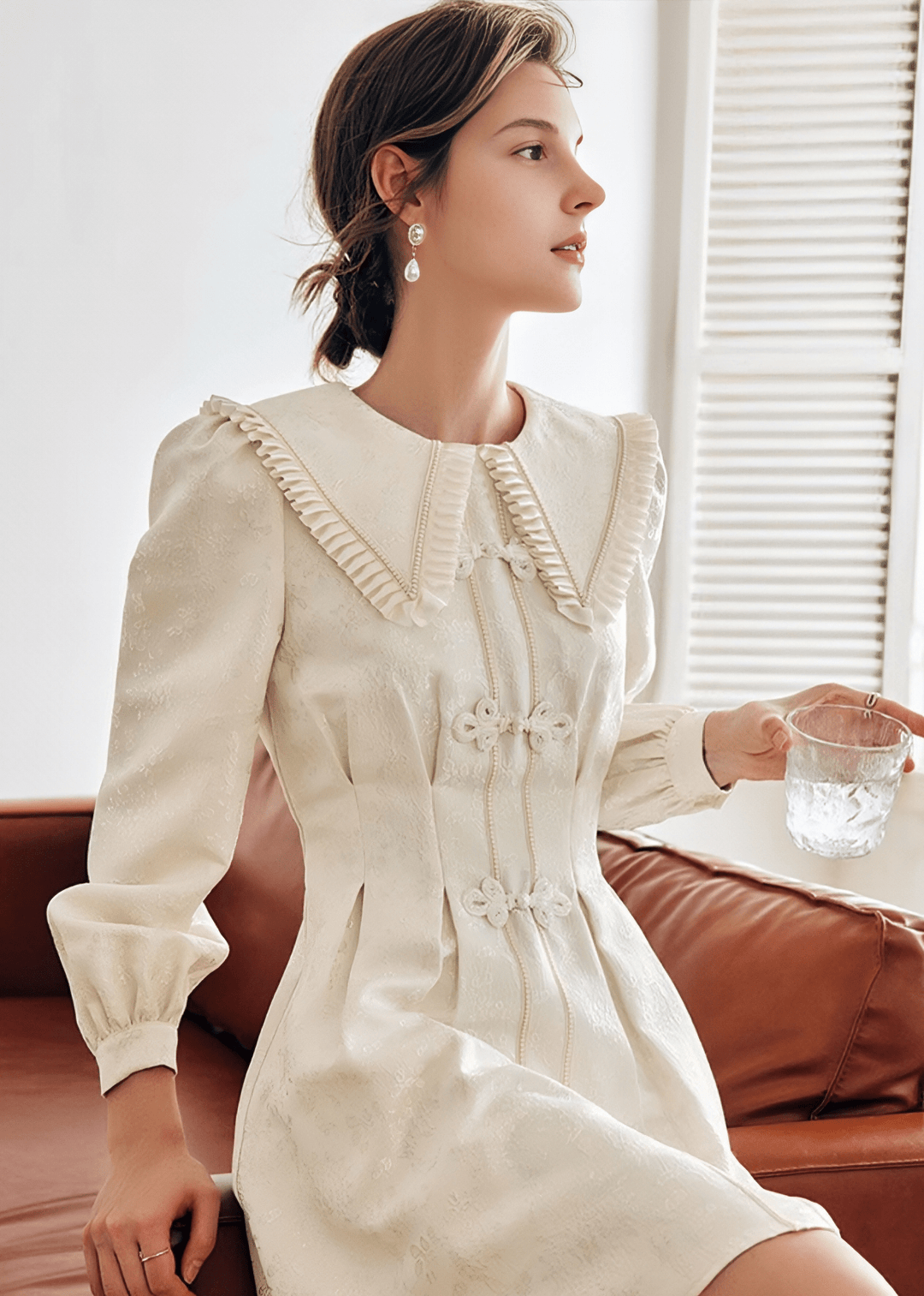 BALLOON SLEEVE EYELET GATHERED DRESS - Vera Lumina