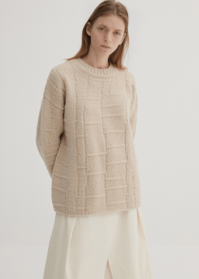 BASKETWEAVE TEXTURED OVERSIZED PULLOVER - Vera Lumina