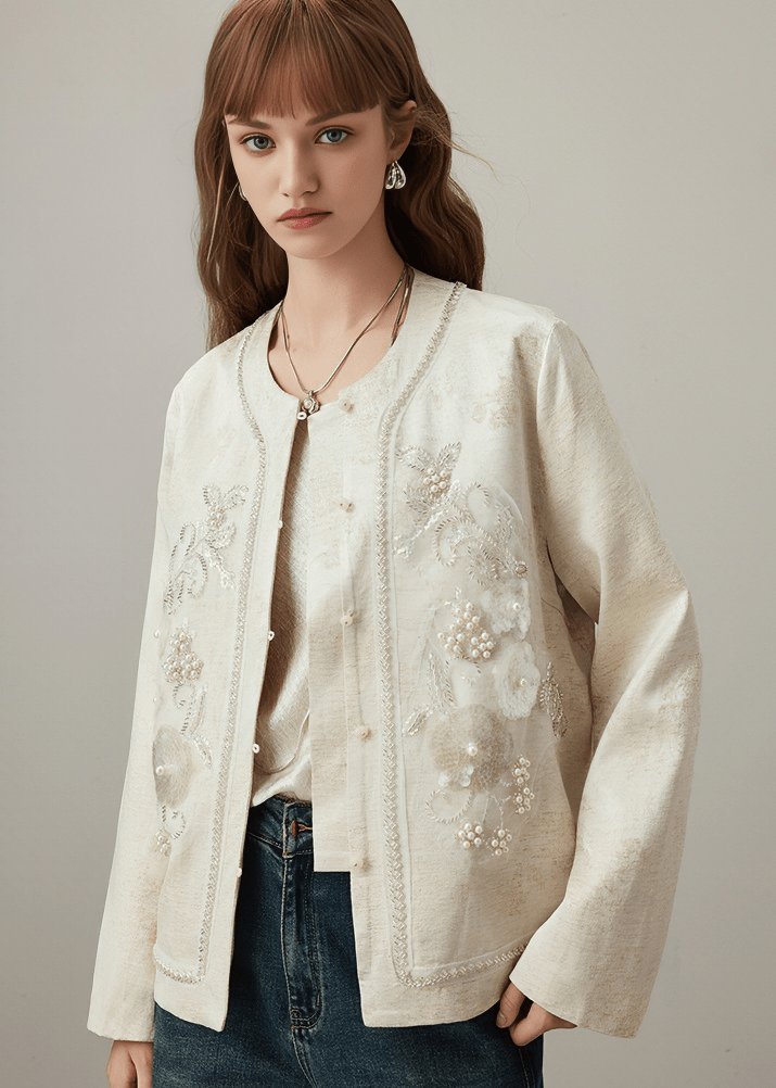 BEADED EMBROIDERY SEQUIN DECOR CROPPED JACKET - Vera Lumina