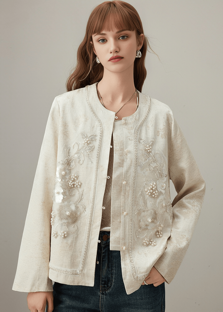 BEADED EMBROIDERY SEQUIN DECOR CROPPED JACKET - Vera Lumina