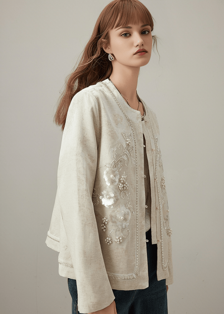 BEADED EMBROIDERY SEQUIN DECOR CROPPED JACKET - Vera Lumina