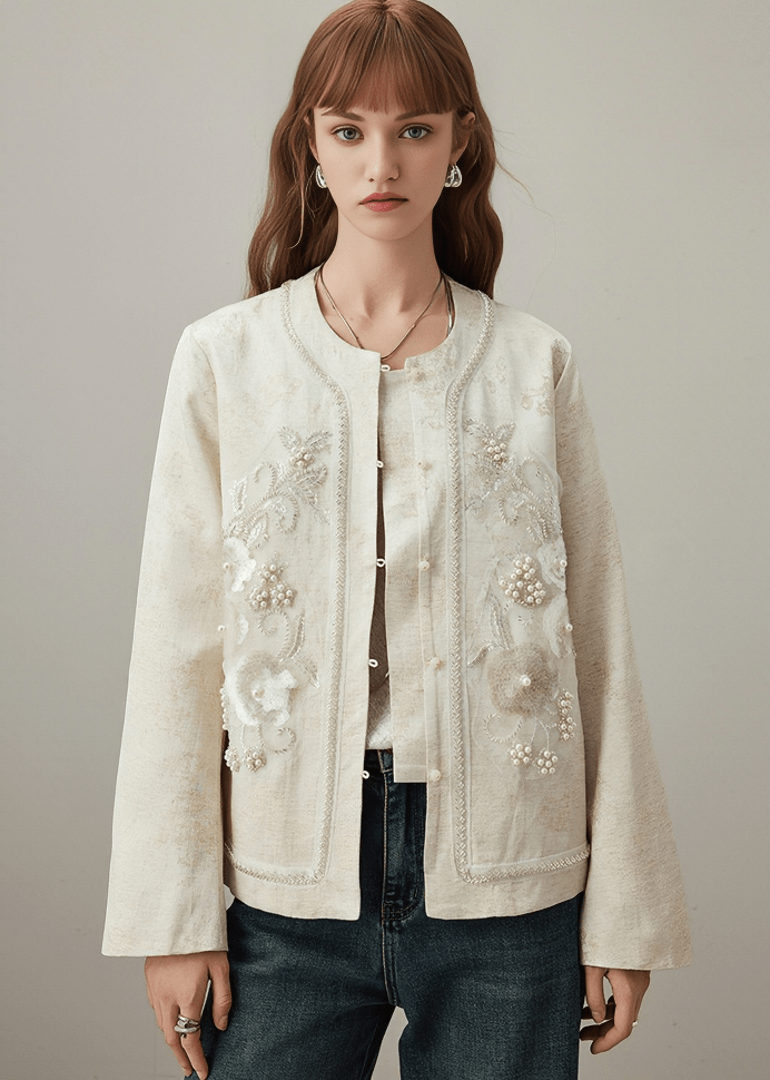 BEADED EMBROIDERY SEQUIN DECOR CROPPED JACKET - Vera Lumina