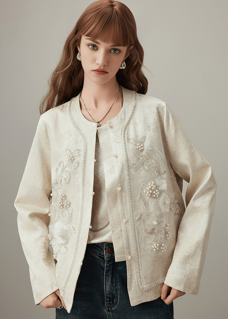 BEADED EMBROIDERY SEQUIN DECOR CROPPED JACKET - Vera Lumina