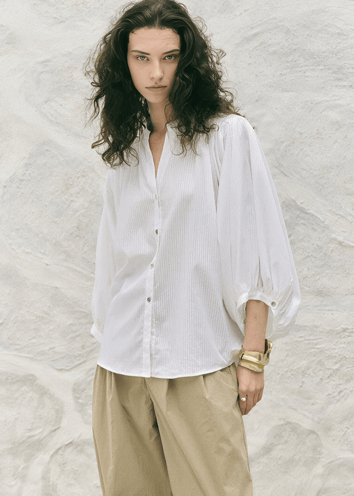 BILLOWY SLEEVE BUTTON DOWN BLOUSE - Vera Lumina