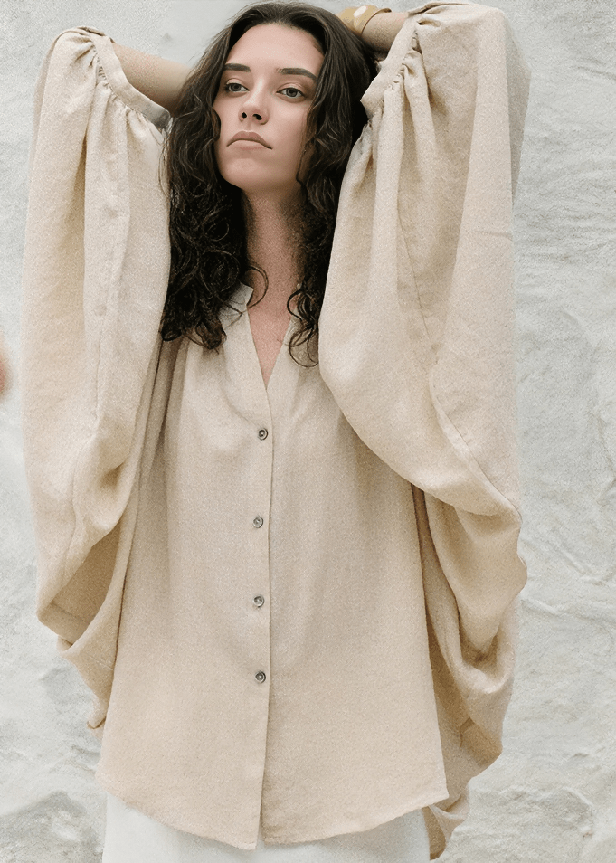 BILLOWY SLEEVE BUTTON DOWN BLOUSE - Vera Lumina