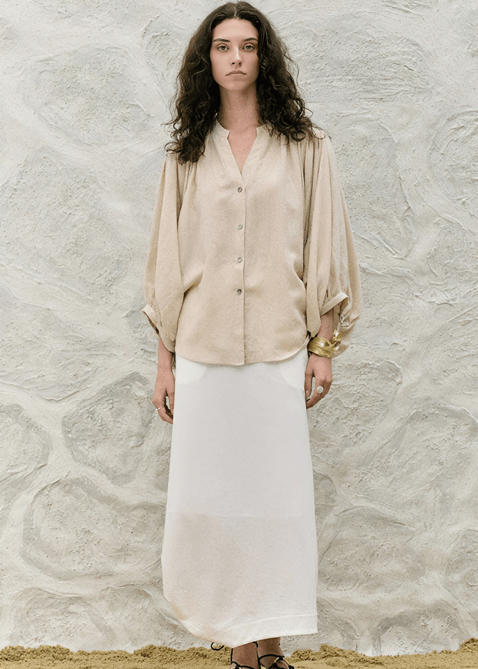 BILLOWY SLEEVE BUTTON DOWN BLOUSE - Vera Lumina