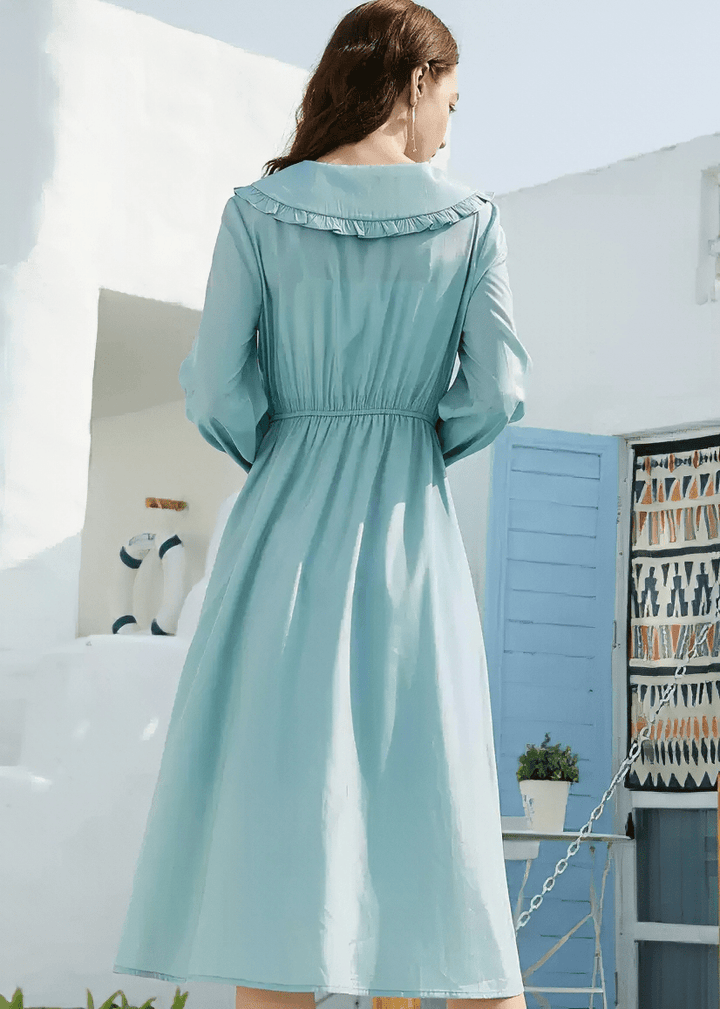 BISHOP SLEEVE SMOCKED WAIST COLLAR DRESS - Vera Lumina