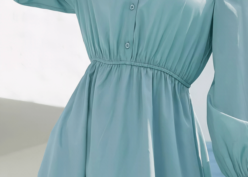 BISHOP SLEEVE SMOCKED WAIST COLLAR DRESS - Vera Lumina