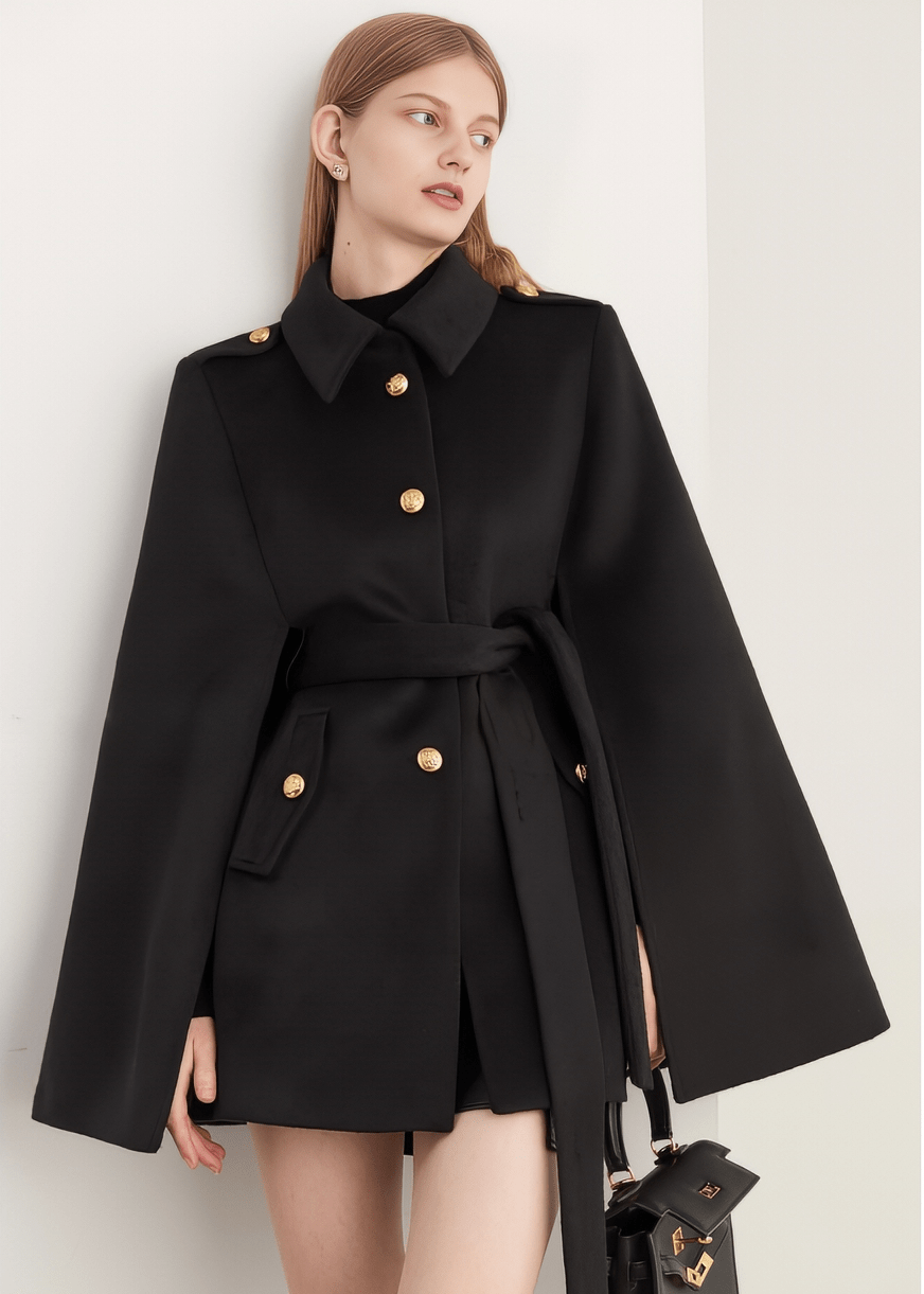 Black Cape Coat - Vera Lumina
