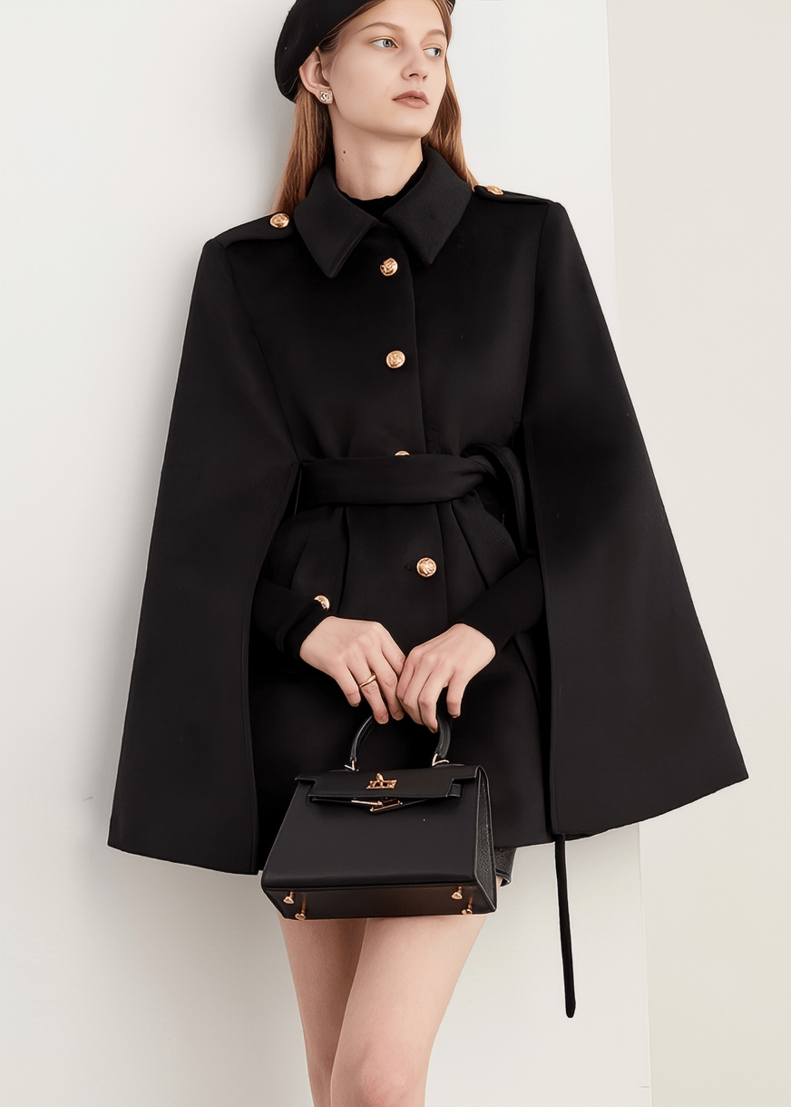 Black Cape Coat - Vera Lumina