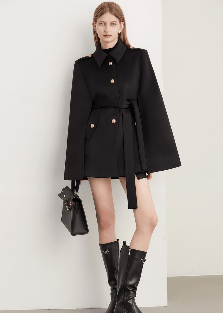 Black Cape Coat - Vera Lumina