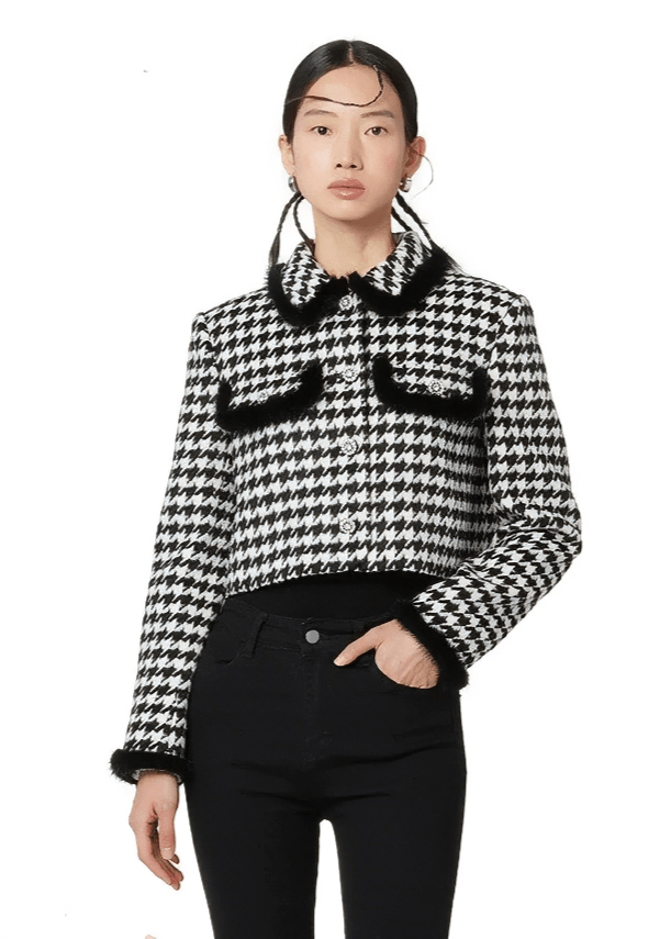 black houndstooth short coat - Vera Lumina