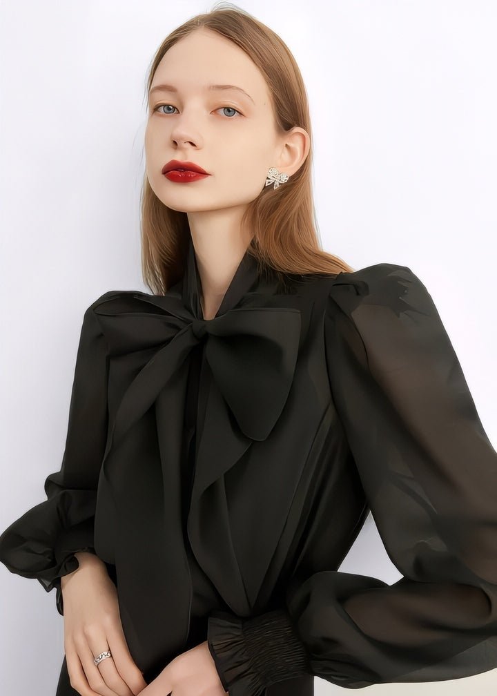 Black Ribbon Sheer Blouse - Vera Lumina