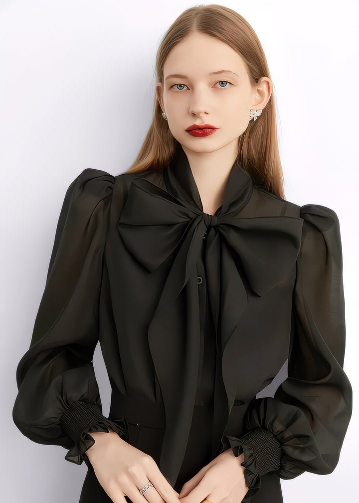 Black Ribbon Sheer Blouse - Vera Lumina