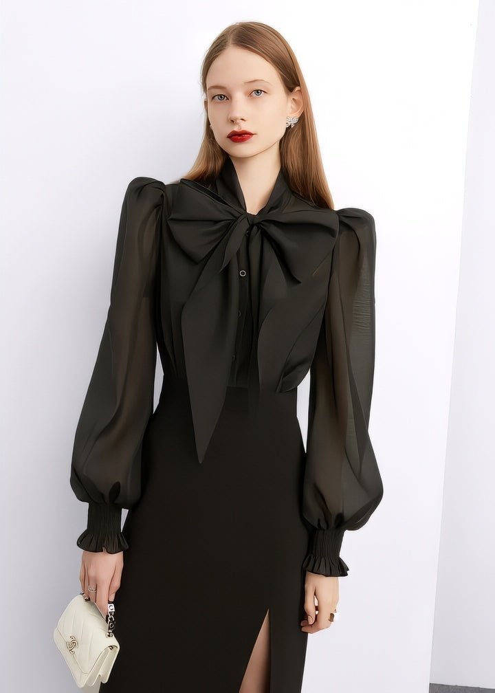 Black Ribbon Sheer Blouse - Vera Lumina