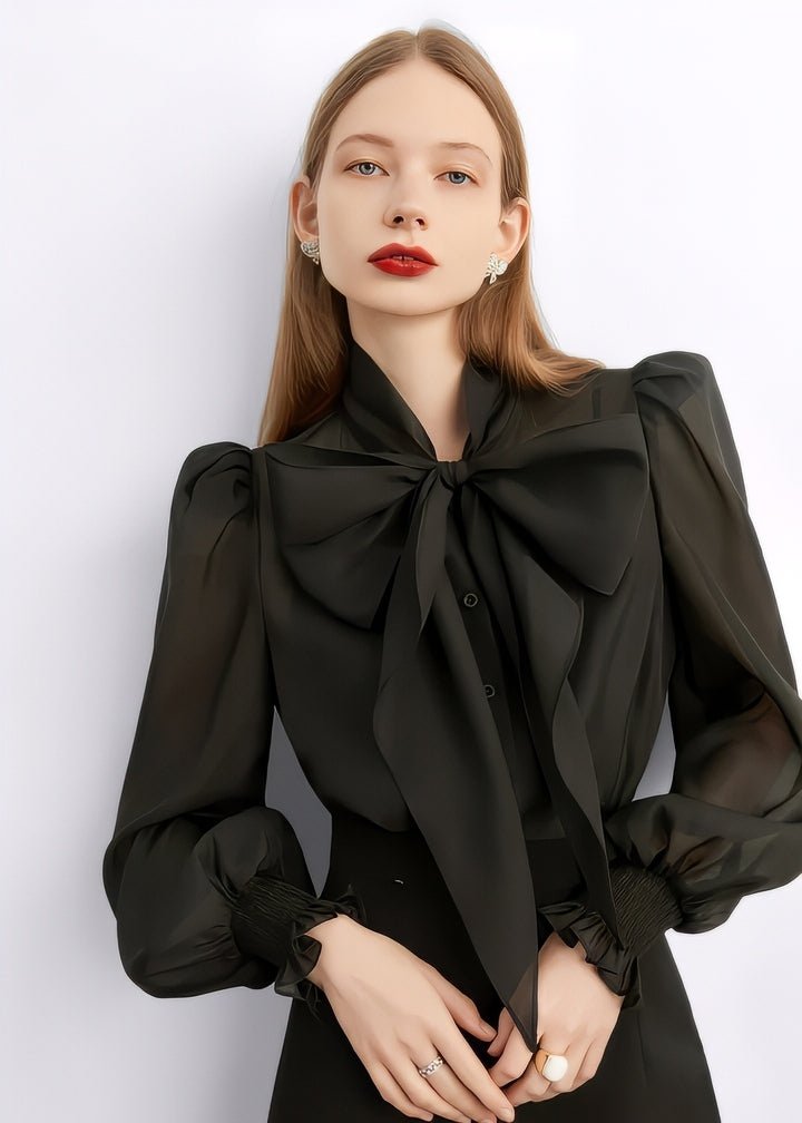 Black Ribbon Sheer Blouse - Vera Lumina