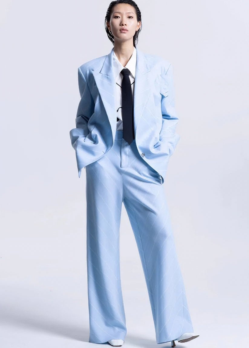 blue suit draped wide leg pants - Vera Lumina
