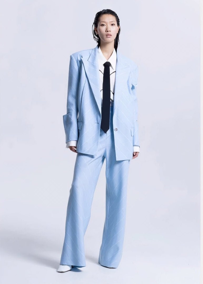 blue suit draped wide leg pants - Vera Lumina