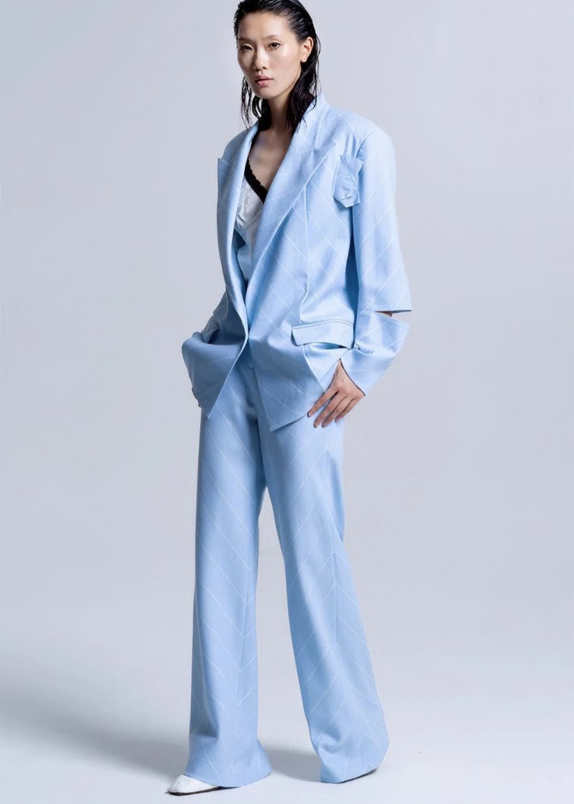 blue suit draped wide leg pants - Vera Lumina