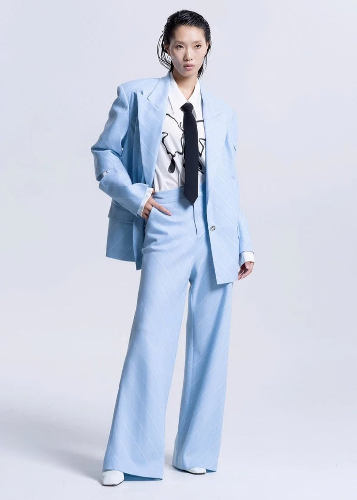 blue suit draped wide leg pants - Vera Lumina