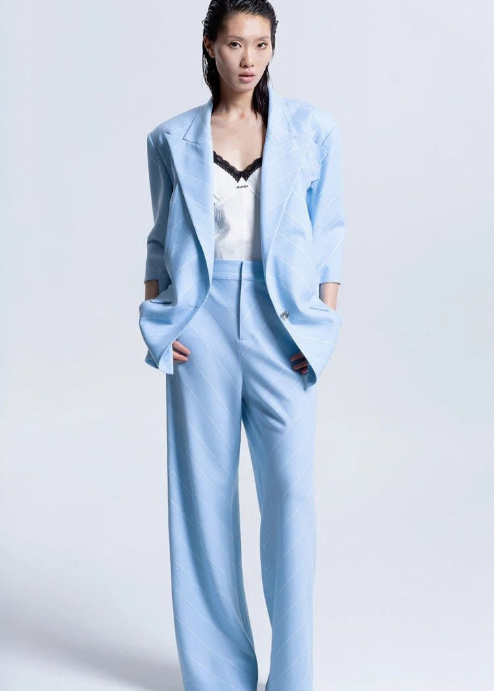 blue suit draped wide leg pants - Vera Lumina