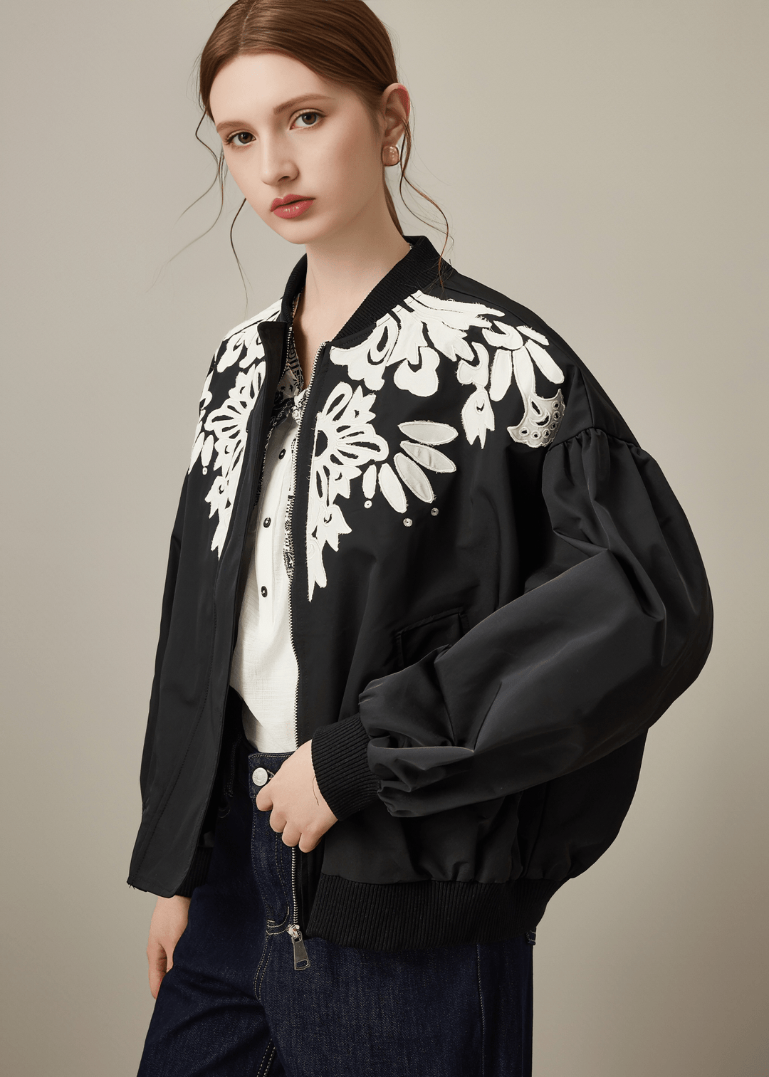 BOTANICAL EMBROIDERED BOMBER JACKET - Vera Lumina