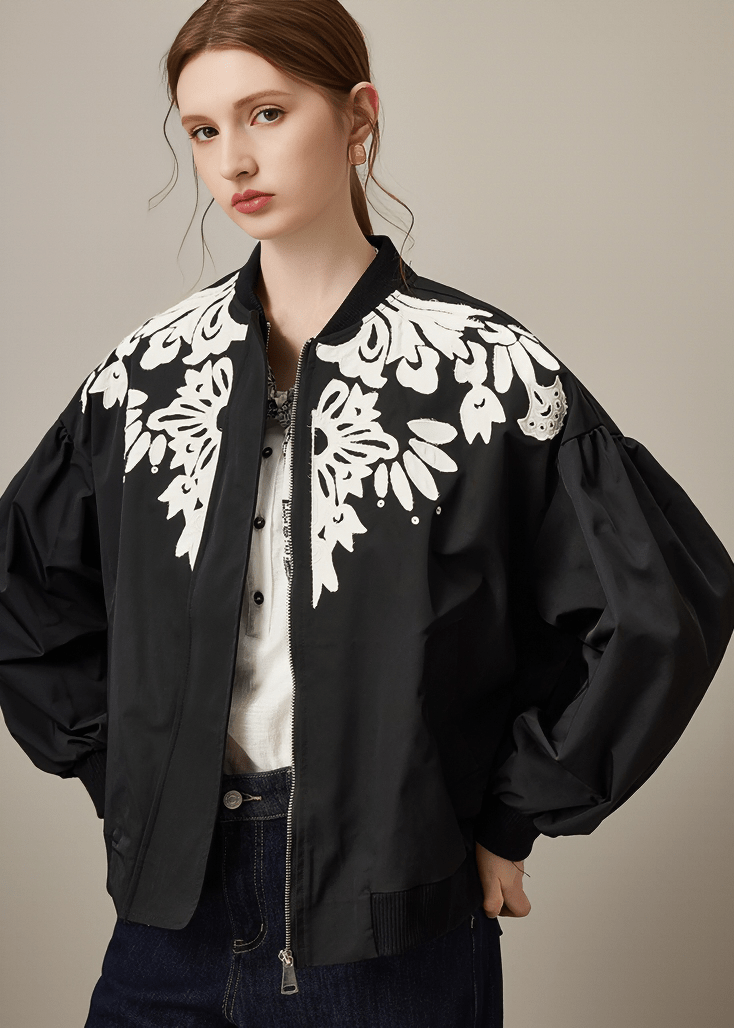 BOTANICAL EMBROIDERED BOMBER JACKET - Vera Lumina