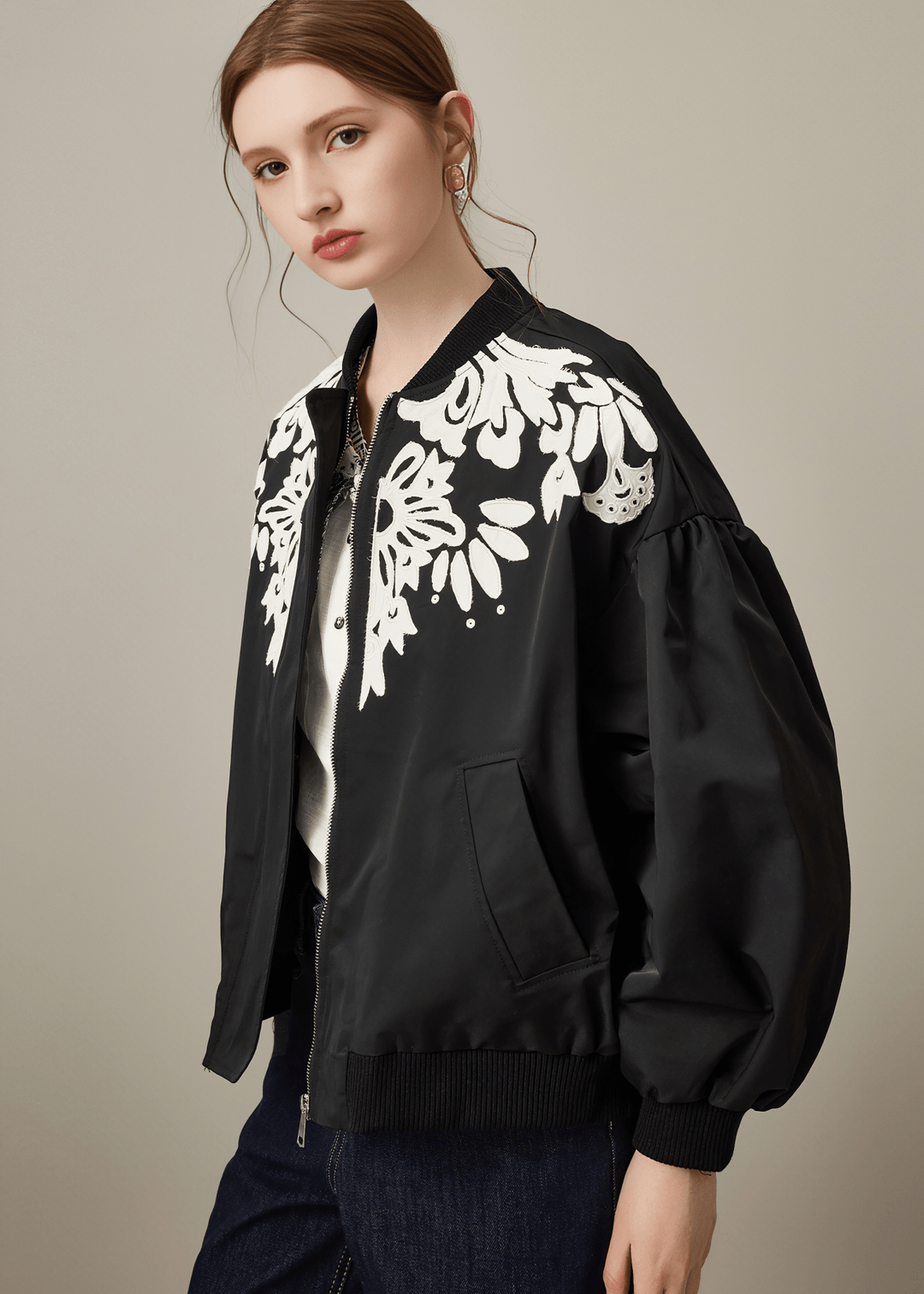 BOTANICAL EMBROIDERED BOMBER JACKET - Vera Lumina