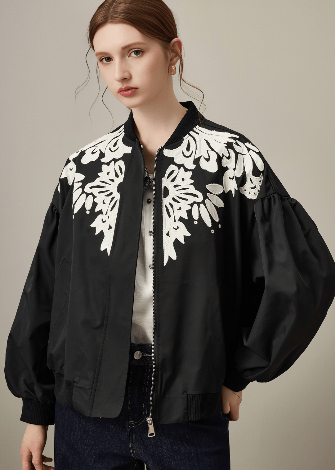 BOTANICAL EMBROIDERED BOMBER JACKET - Vera Lumina