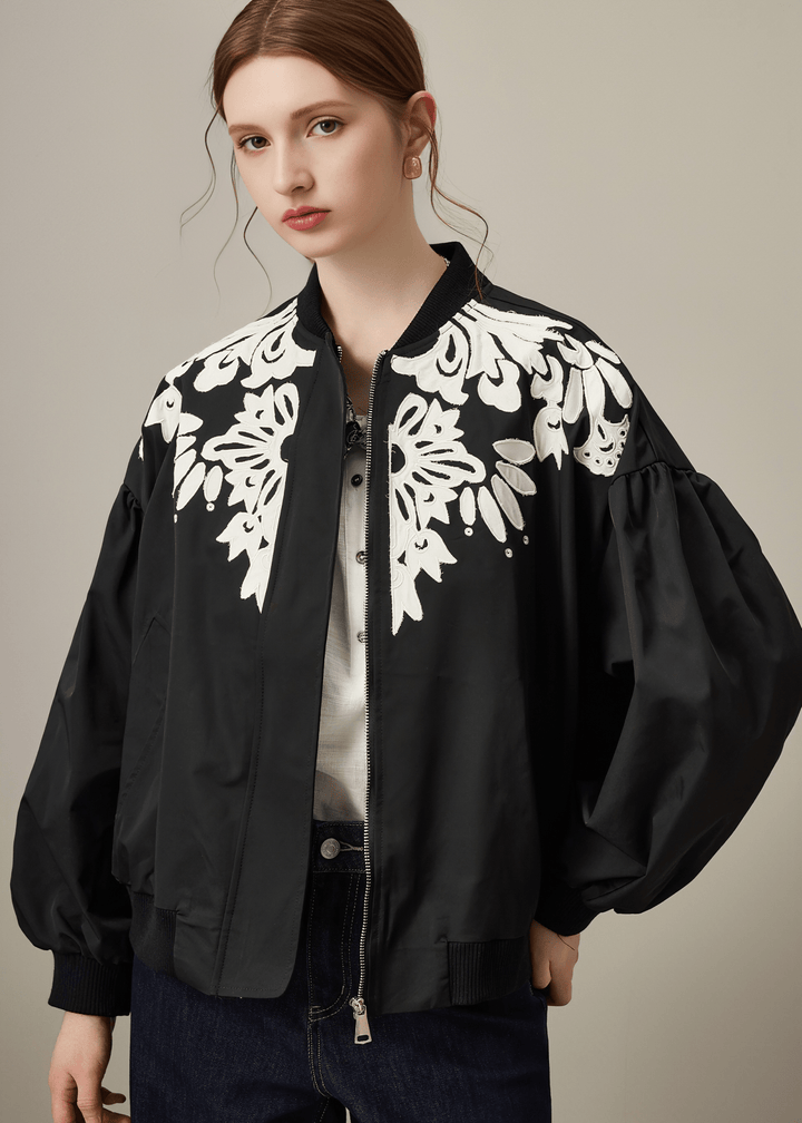 BOTANICAL EMBROIDERED BOMBER JACKET - Vera Lumina