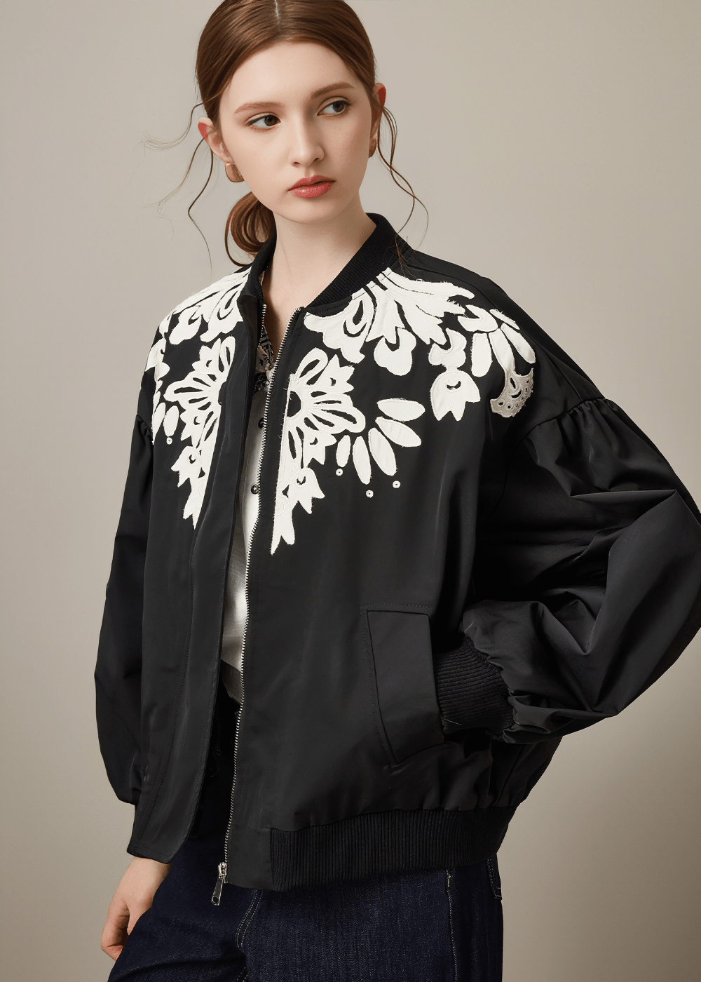 BOTANICAL EMBROIDERED BOMBER JACKET - Vera Lumina