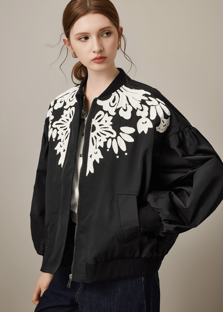 BOTANICAL EMBROIDERED BOMBER JACKET - Vera Lumina