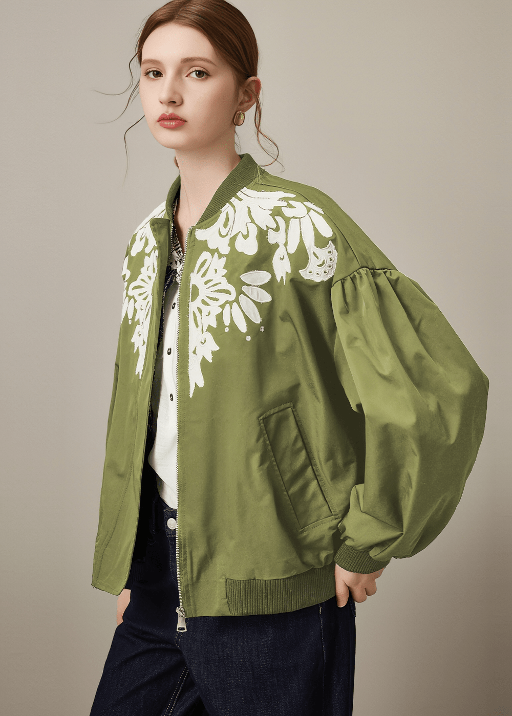 BOTANICAL EMBROIDERED BOMBER JACKET - Vera Lumina